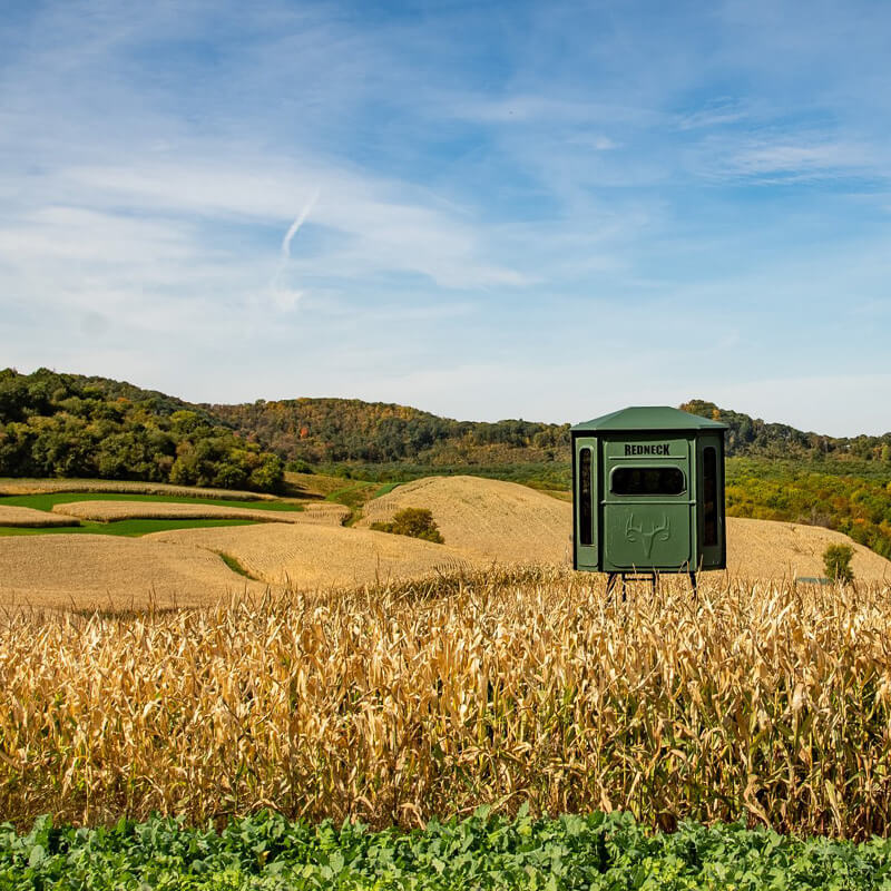 Hunting Blind in corn field and rolling hills
