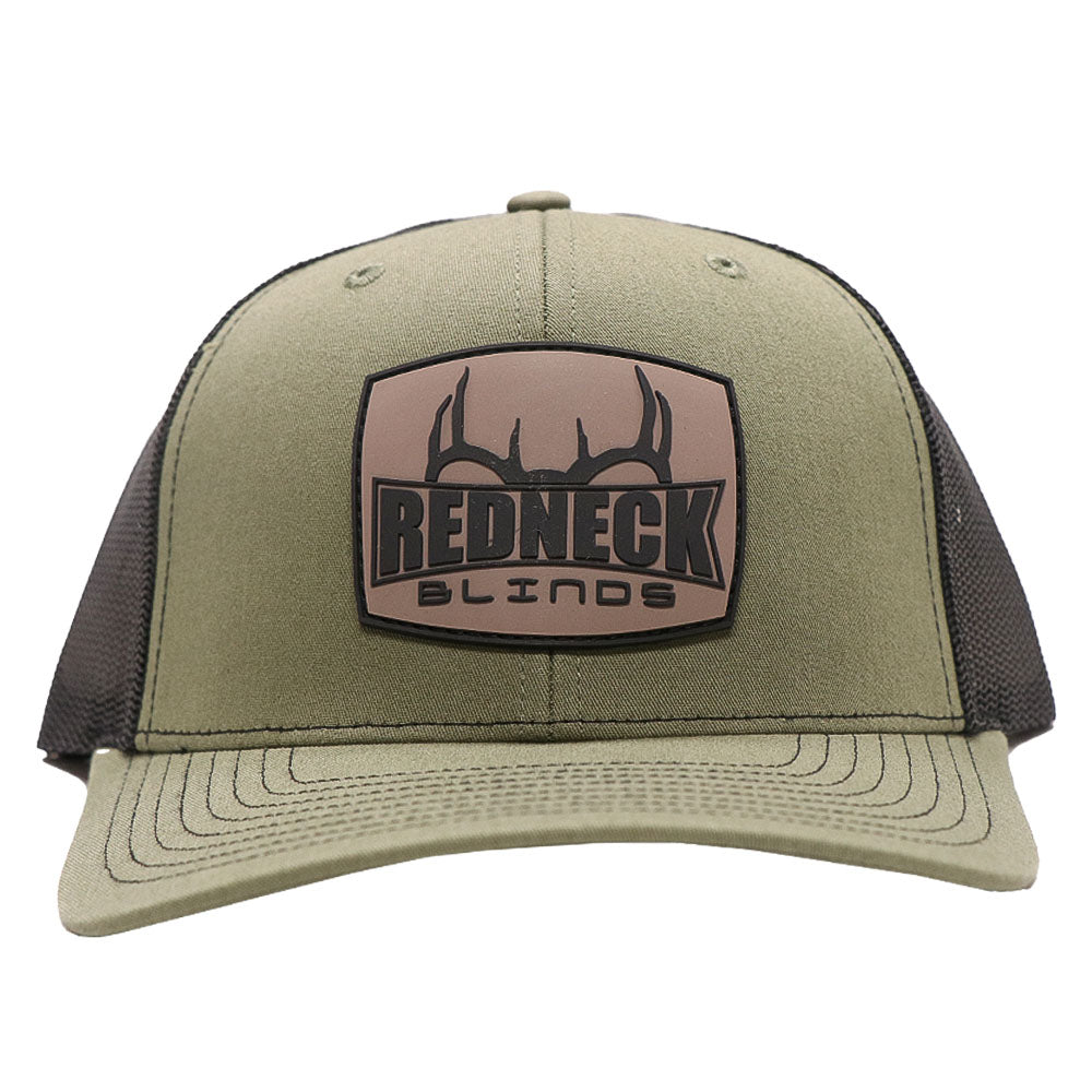 Green Trucker Hat with Tan Redneck Blinds Patch