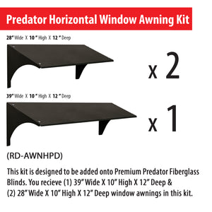 Horizontal window awning dimensions for Predator
